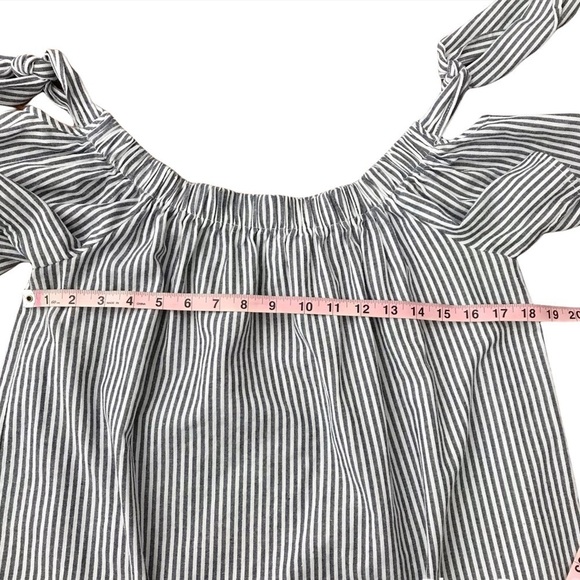 She & Sky Striped On Off Shoulder Cold Shoulder Tie Mini Dress SIZE LARGE - Picture 7 of 10